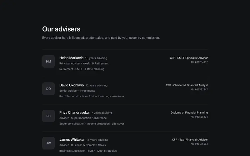 Advisor Credentials Rows preview