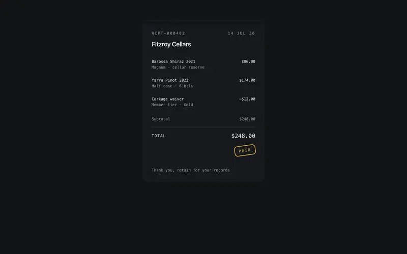 Receipt Card preview