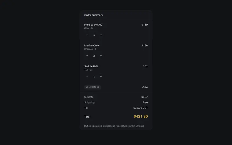 Cart Summary (Drawerless) preview