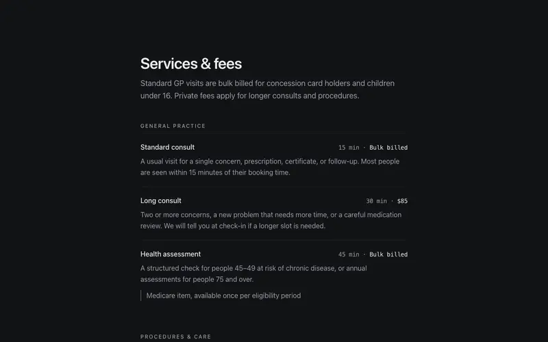 Services & Fees preview