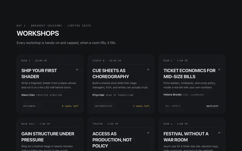 Event Workshop Grid preview