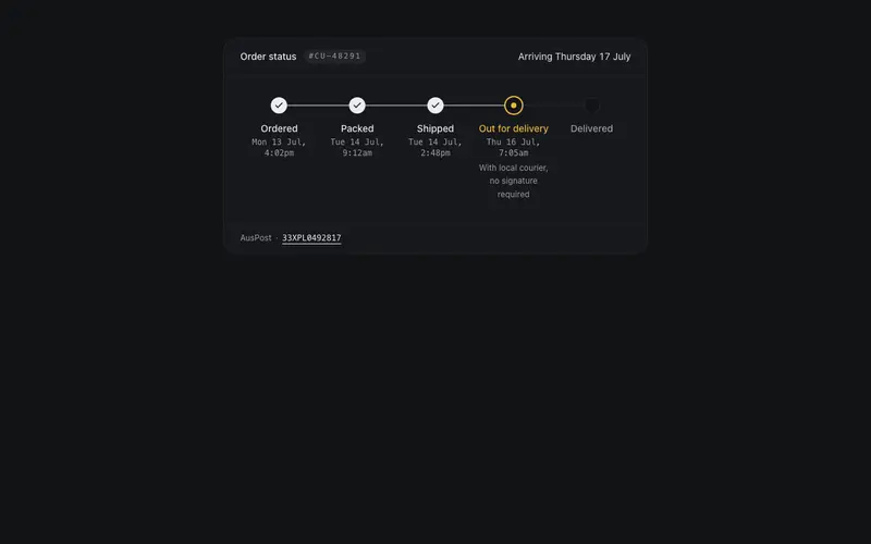 Order Tracking Steps preview