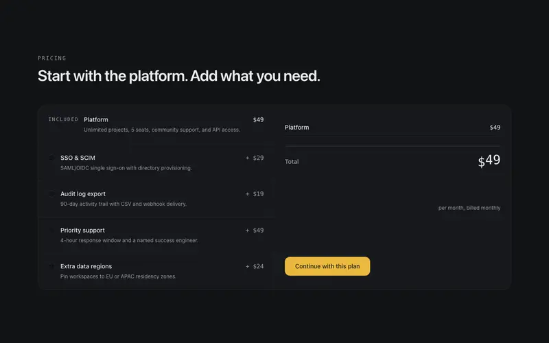 Add-on Builder Pricing preview