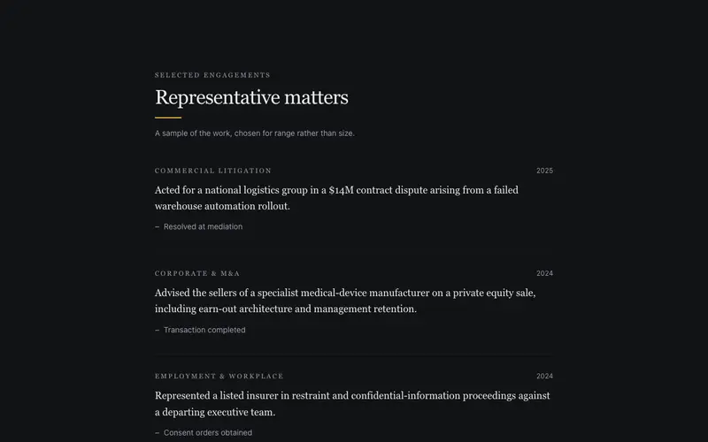 Representative Matters List preview