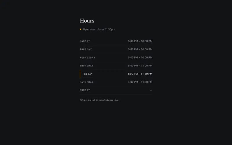 Hours & Status Strip preview