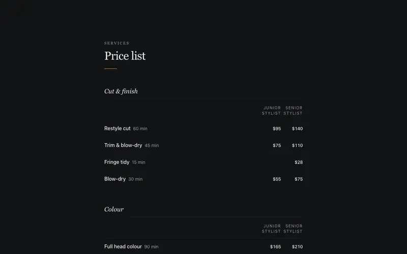 Salon Price List preview