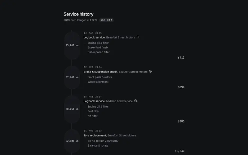 Service History Timeline preview