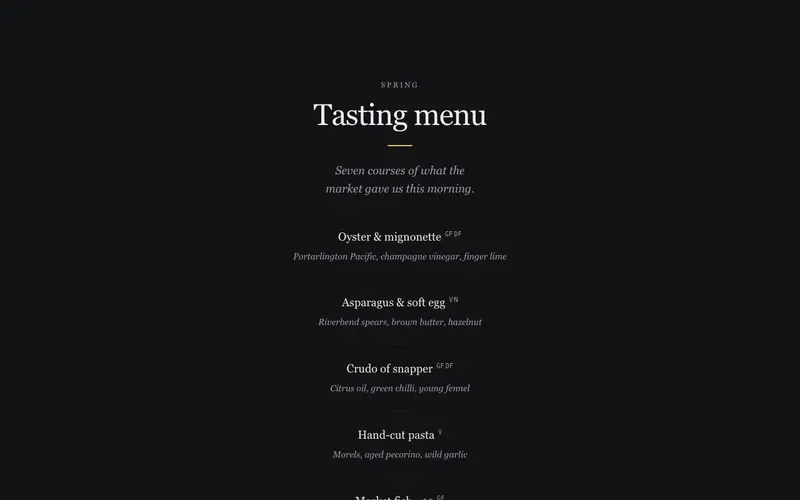Tasting Menu preview