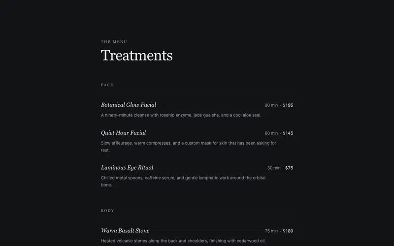 Treatment Menu preview