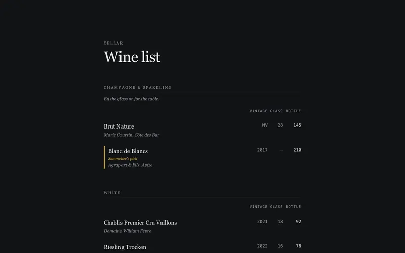 Wine List preview